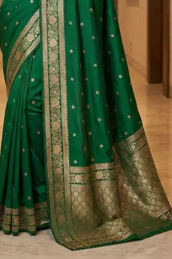 Green zari silk blend designer banarasi saree
