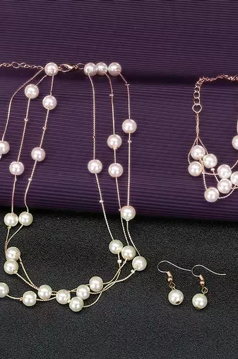 Beads studded three layer necklace earrings & bracelet bharatanatyam