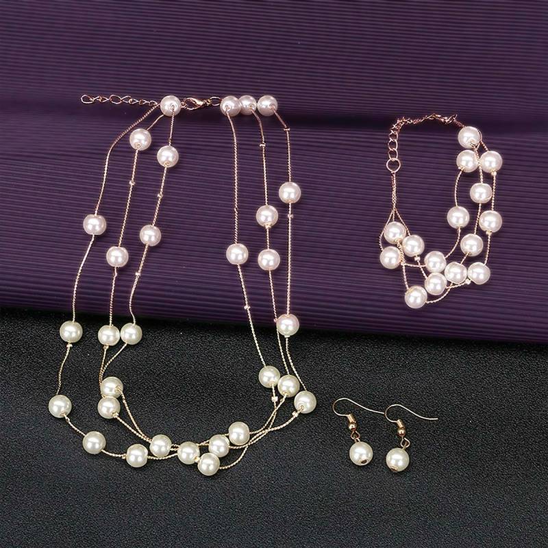 Beads studded three layer necklace earrings & bracelet bharatanatyam