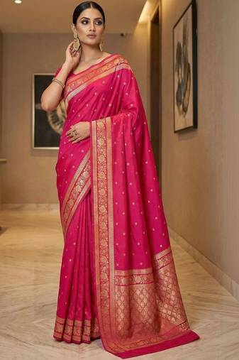 Magenta zari silk blend designer banarasi saree