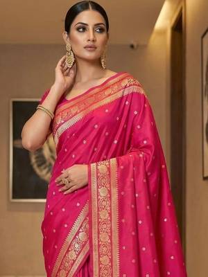 Magenta zari silk blend designer banarasi saree 2