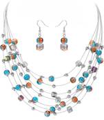Multi fancy layered necklace earrings set beads studded festive