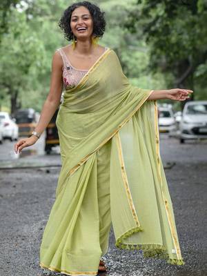 Lime  cotton saree 1