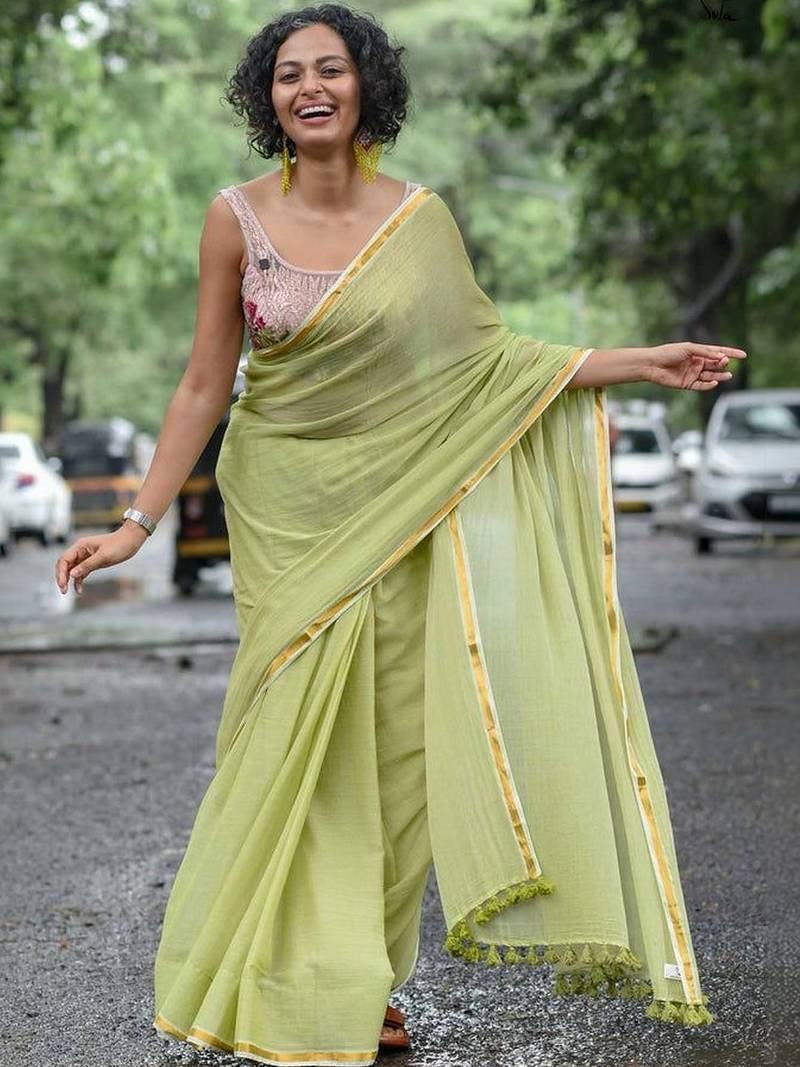 Lime  cotton saree