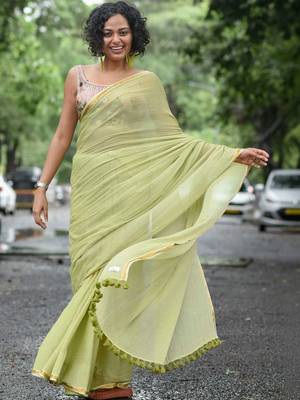 Lime  cotton saree 2