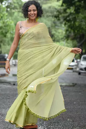 Lime  cotton saree