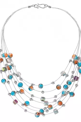 Multi fancy layered necklace earrings set beads studded festive