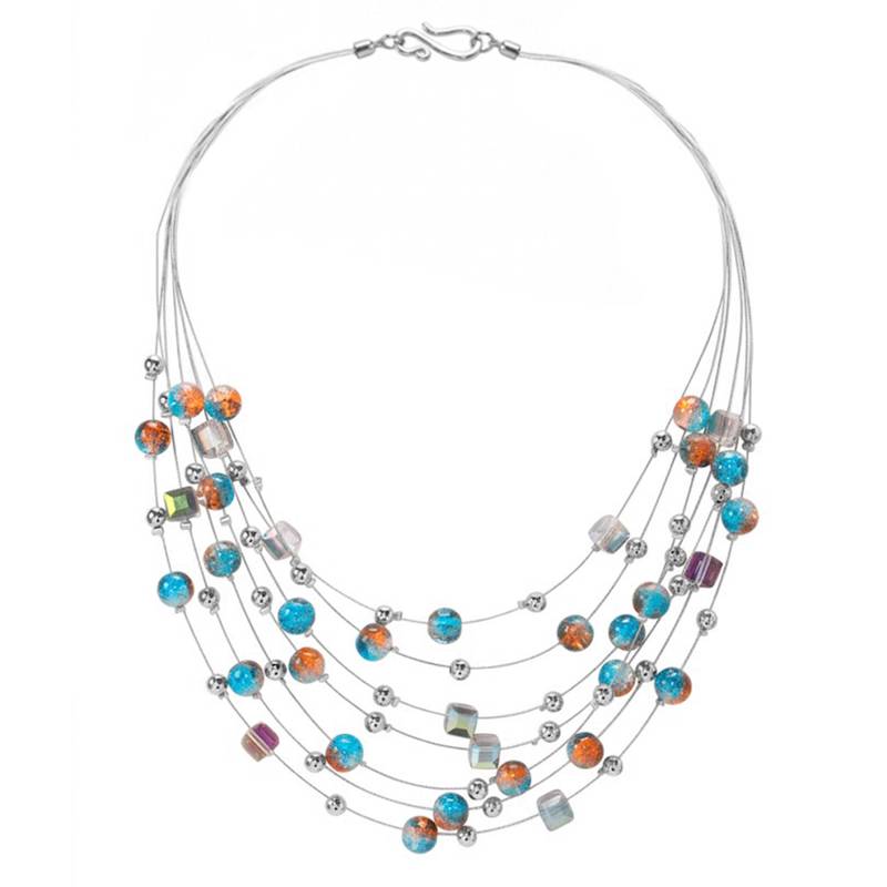 Multi fancy layered necklace earrings set beads studded festive