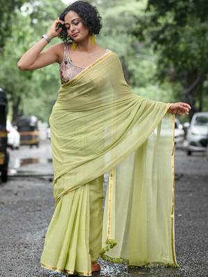Lime  cotton saree 3