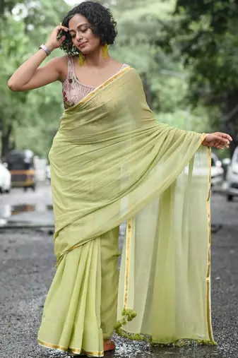 Lime  cotton saree
