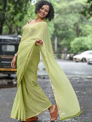 Lime  cotton saree 4