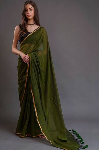 Olive  cotton saree