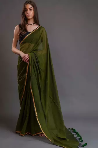 Olive  cotton saree