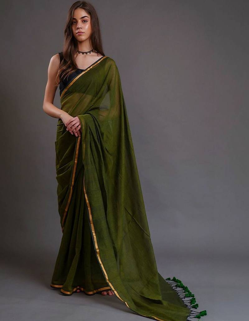 Olive  cotton saree