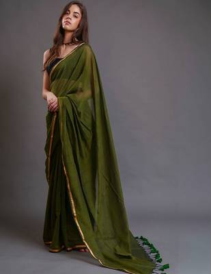 Olive  cotton saree 2