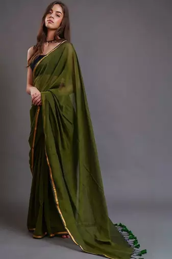 Olive  cotton saree