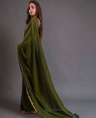 Olive  cotton saree 3