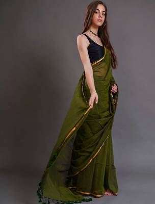 Olive  cotton saree 4