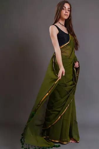 Olive  cotton saree