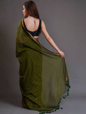 Olive  cotton saree 5