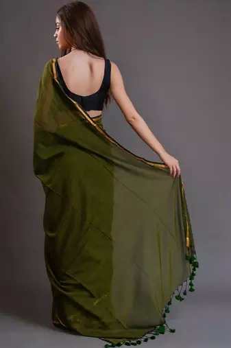 Olive  cotton saree