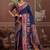 Navy blue ethnic motifs zari silk blend heavy work banarasi saree