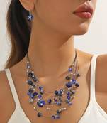 Blue black western layered necklace earrings set for women