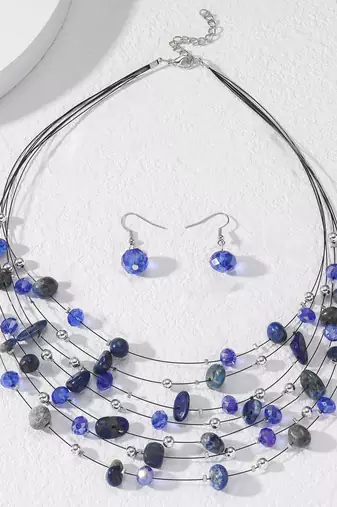 Blue black western layered necklace earrings set for women