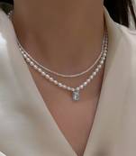 White fancy two necklace set pearl crystal studded festive casual