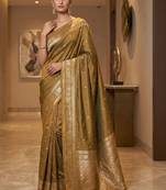 Olive zari silk blend designer banarasi saree