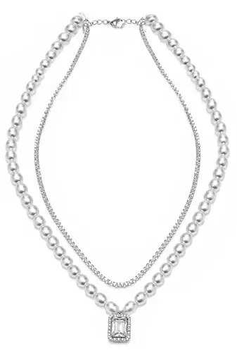 White fancy two necklace set pearl crystal studded festive casual