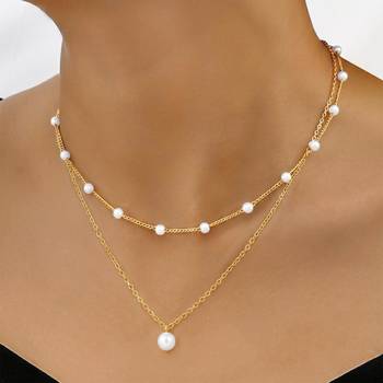 White two layer fancy necklace pearl studded festive casual wear jewelry for women 1
