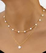White two layer fancy necklace pearl studded festive casual wear jewelry for women