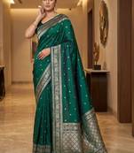 Green zari silk blend designer banarasi saree