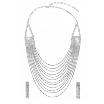 White fancy layered necklace earrings cz studded festive evening 1