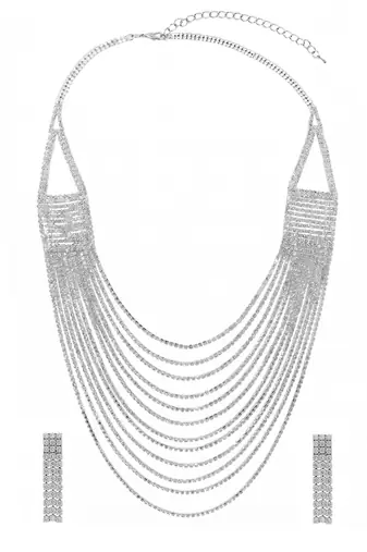 White fancy layered necklace earrings cz studded festive evening
