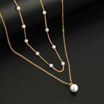 White two layer fancy necklace pearl studded festive casual wear jewelry for women 2