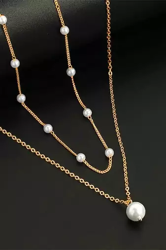 White two layer fancy necklace pearl studded festive casual wear jewelry for women