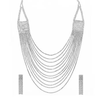 White fancy layered necklace earrings cz studded festive evening 2