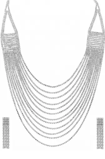 White fancy layered necklace earrings cz studded festive evening