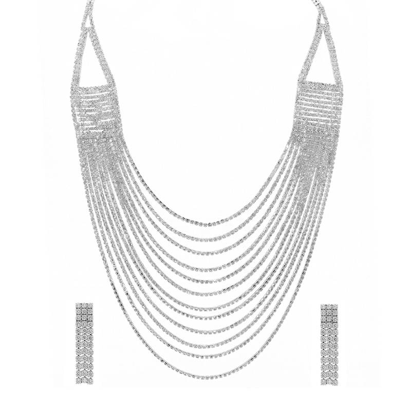 White fancy layered necklace earrings cz studded festive evening