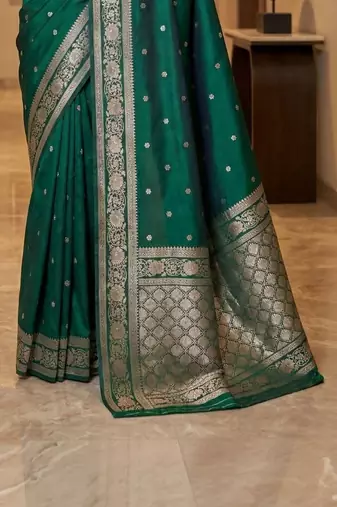 Green zari silk blend designer banarasi saree