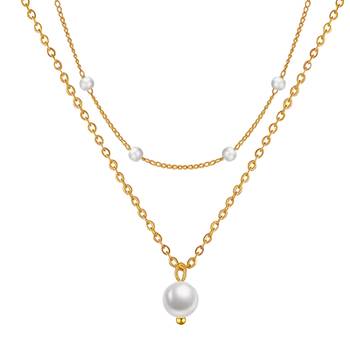 White two layer fancy necklace pearl studded festive casual wear jewelry for women 3