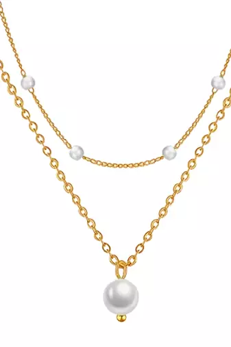 White two layer fancy necklace pearl studded festive casual wear jewelry for women