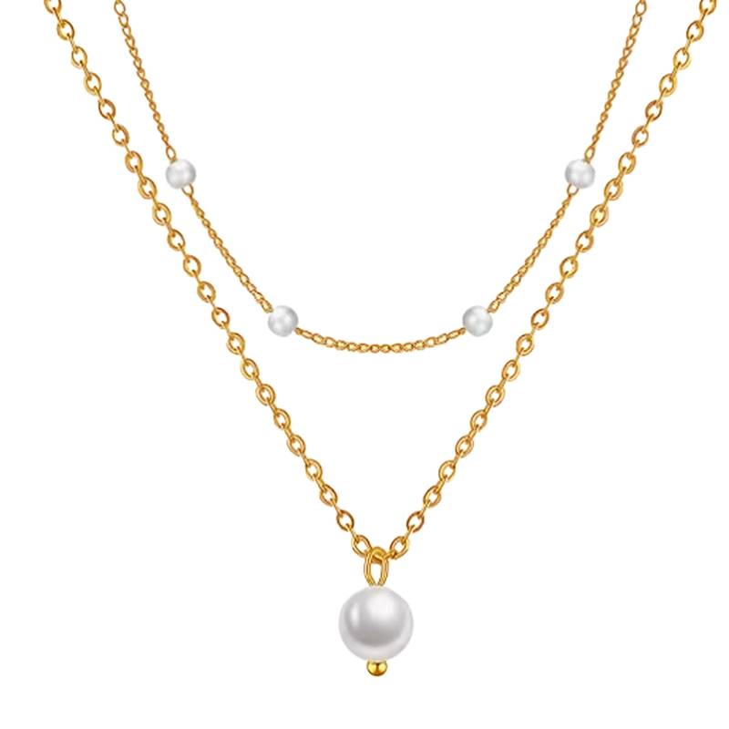 White two layer fancy necklace pearl studded festive casual wear jewelry for women