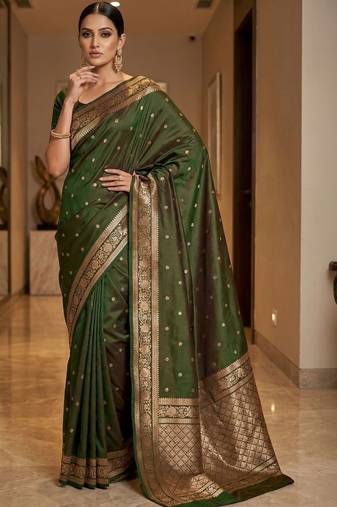 Green zari silk blend designer banarasi saree