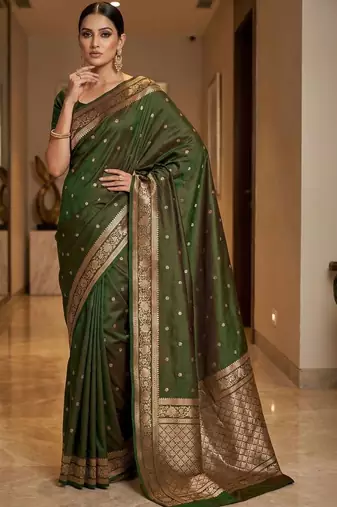 Green zari silk blend designer banarasi saree