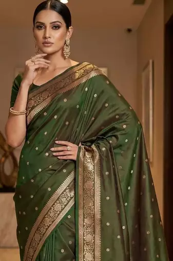 Green zari silk blend designer banarasi saree