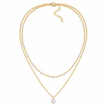 White two layer fancy necklace pearl studded festive casual wear jewelry for women 4