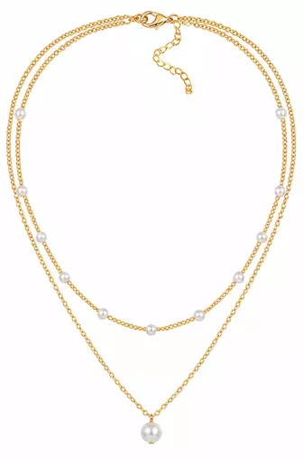 White two layer fancy necklace pearl studded festive casual wear jewelry for women